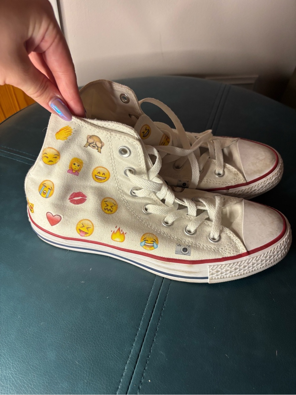 Converse White High Top Sneakers with Emoji Accents - Picture 3 of 8